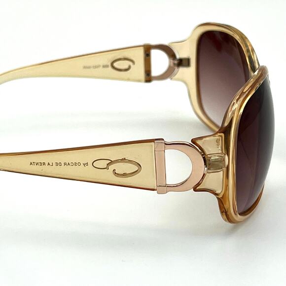 D Oscar de la Renta Vintage Sunglasses Amber Acetate Oversized Oval Brown Lens